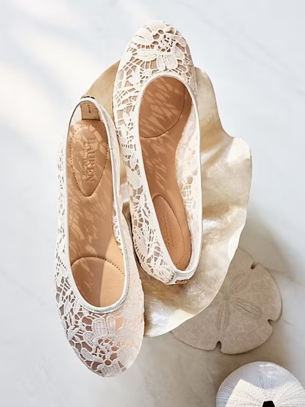 NWT Lauren Ralph Lauren Jayna White Lace Ballet Flats 9B